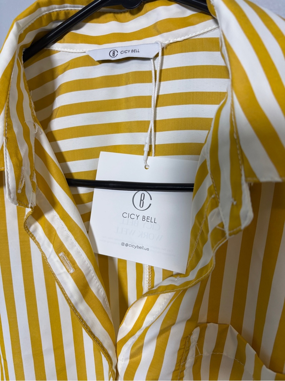 Yellow Striped Ruffle-Hem Button Front Blouse - Picture 2 of 5